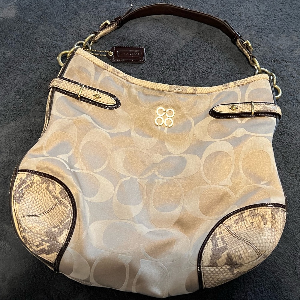 Great Authentic Coach Colette Python Beige Large … - image 1